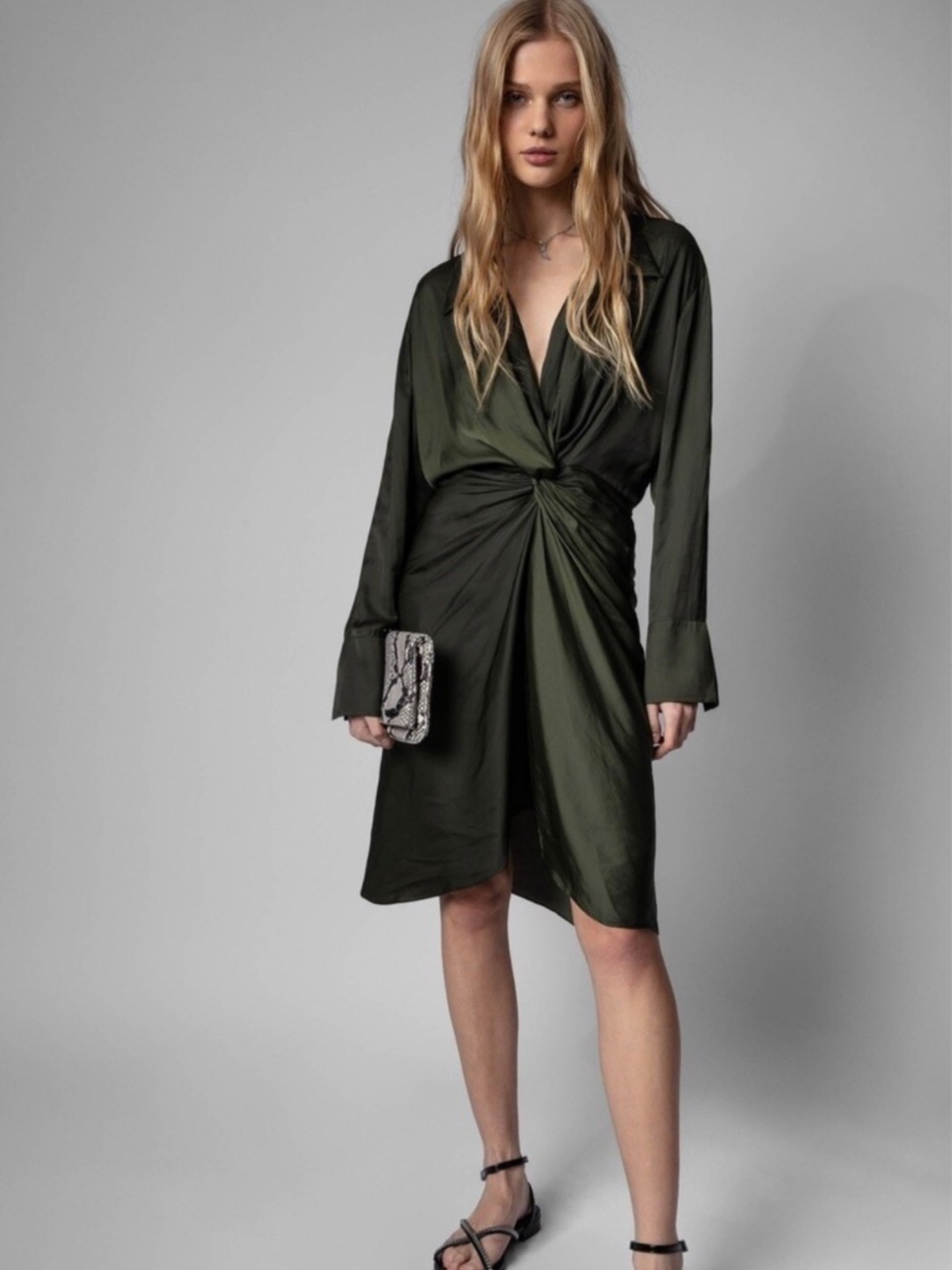 Zadig & Voltaire Rozo Collared Wrapped Satin Dress - Size S.